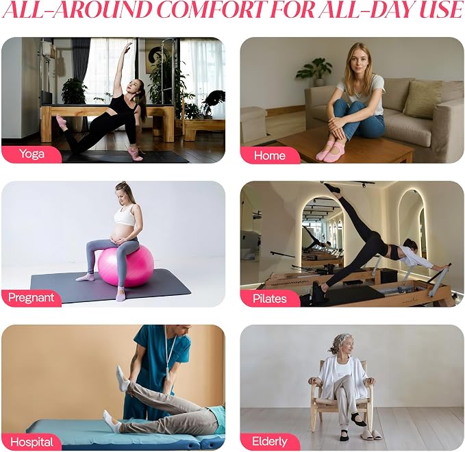 COOLMATE Pilates Socks with Grips for Women, Yoga Socks, Crew Non Slip Women for Barre, Pilates Gifts for Women