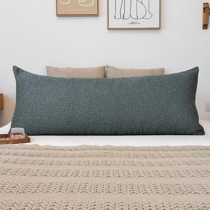 JoraLion 20x54 inch Neutral Boucle Body Pillow Cover, Dusty Blue Long Pillow Cover Cozy Soft Cushion Case for Couch Sofa Bed Living Room Home Decor, Pack of 1 (Cover Only)