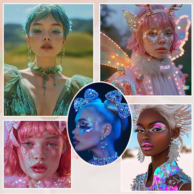 Face Body Glitter, Hair Glitter Sparkles Chunky Face Glitter Gel for Girls Makeup Singer Concerts Mermaid Festival Sequins Face Paint (3pc Gold)