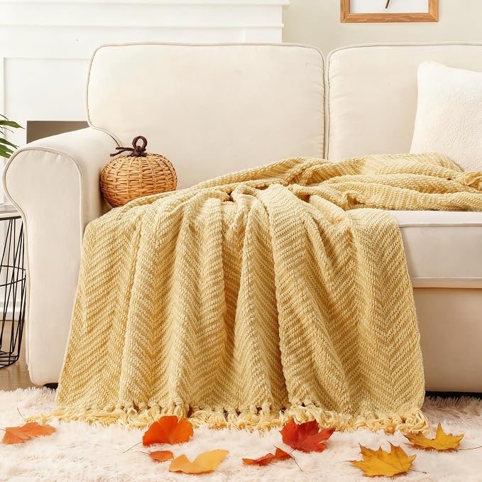 BATTILO HOME Butter Yellow Throw Blanket for Couch, 50"x60" | Fall Throw Blanket for Autumn Halloween Decoration, Gold Throw Blankets for Bed Sofa