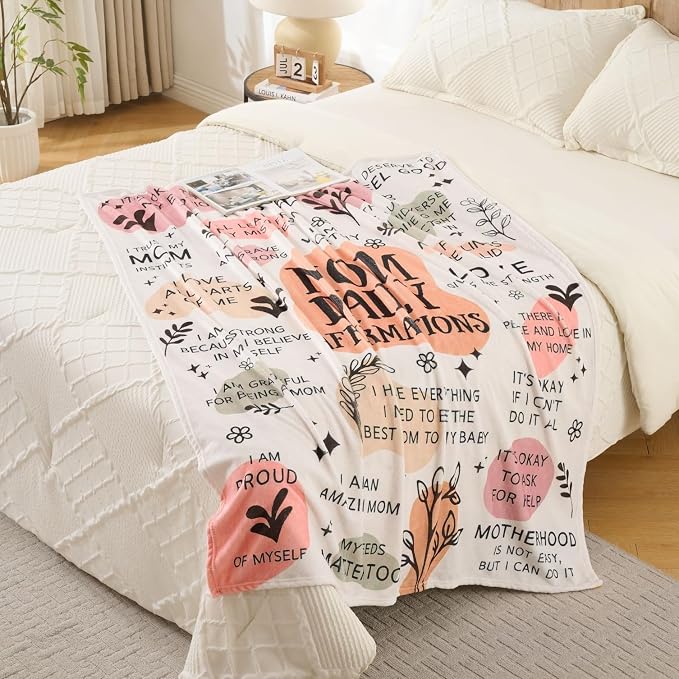 New Mom Gift Blanket 50x60 Inch – Soft Cozy Throw with Inspirational Words, Postpartum Gifts for New Mothers, Mother’s Day Birthday