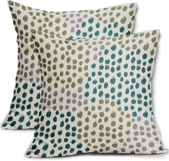 Teal Green Pillow Covers 20x20 Set of 2 Boho Design Gray Polka Dot Throw Pillows Modern Art Trendy Print Decorative Outdoor Pillowcase Square Cushion Cover Linen Pillow Case for Home Sofa Couch Bed