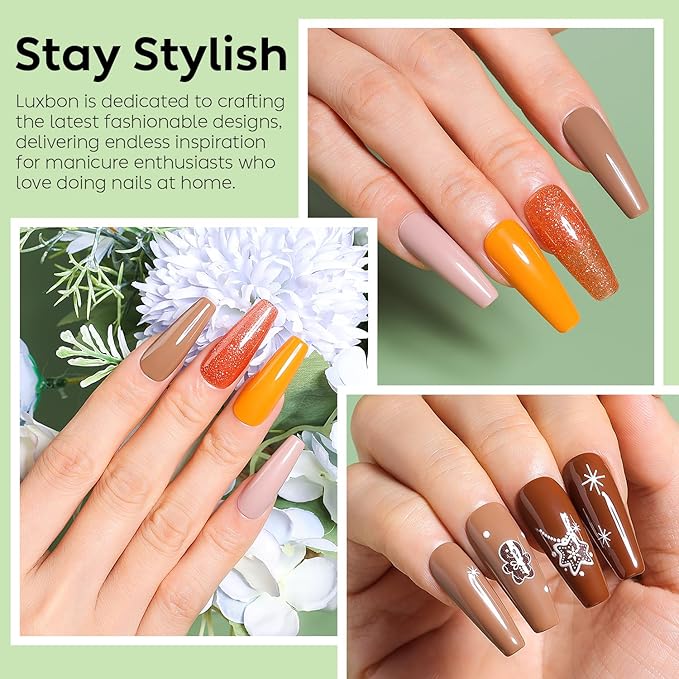 Luxbon 6 pcs Gel Nail Polish Set - Fall Color Set Long Lasting Autumn Gel Polish, uv led Soak Off Nail Art Designs Manicure Kit 023