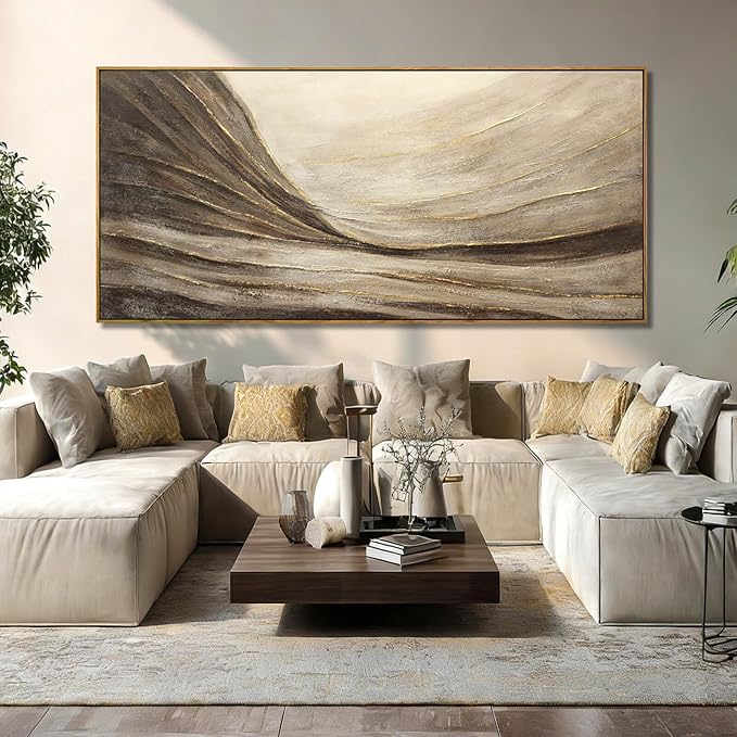 Brown Gold Abstract Landscape Canvas Wall Art for Living Room 40x88 Inch