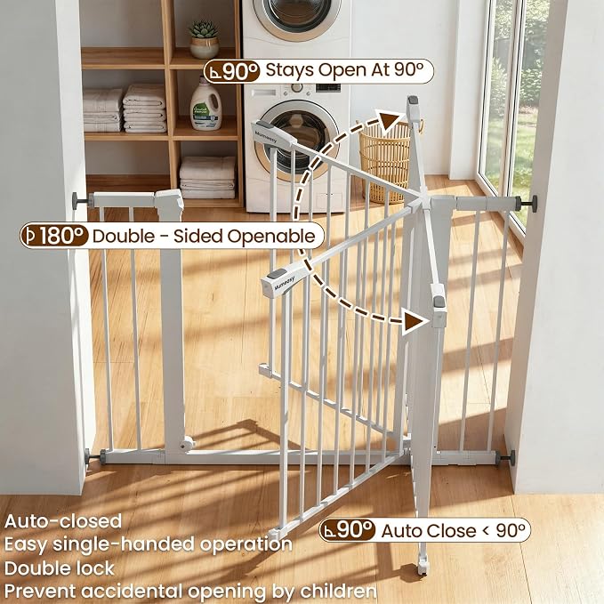 Mumeasy Baby Gate with Door, 29.7-43" Auto Close Dog Gate for Doorways