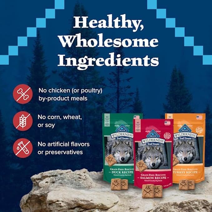 Blue Buffalo Wilderness Crunchy Dog Biscuits Variety Pack, Grain-Free, 3 ct | Duck, Turkey and Salmon Recipes, Crunchy Biscuits, High Protein Nutrition, No Artificial Preservatives