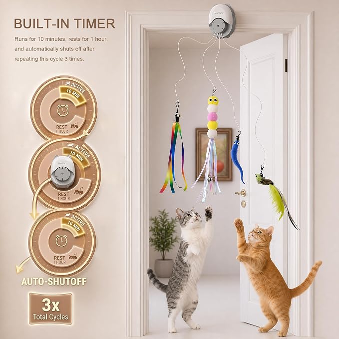 Interactive Cat Toys for Indoor Cats, Automatic Wand Cat Toy with 2 Smart Motion Modes, USB Rechargeable Electric Teaser with Clip, Self Play Enrichment Toy for cat (Flying Bird&Caterpillar)