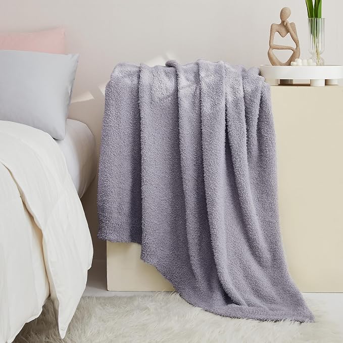 Knit Throw Blanket for Couch Purple - Super Soft Lightweight Plush Fuzzy Fluffy Cozy Blankets and Throws for Sofa Bed, 50 x 60 inches