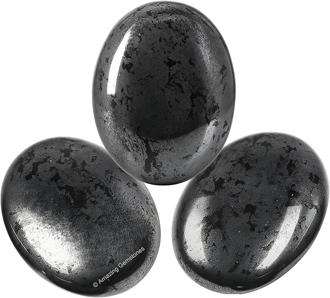 Amazing Gemstone Hematite Crystals and Healing Stones - Large Palm Stone Crystals Piedra - Crystal for Good Luck, Balanced Positive Energy, Meditation - Unique Stocking Stuffers Gifts for Women, Men