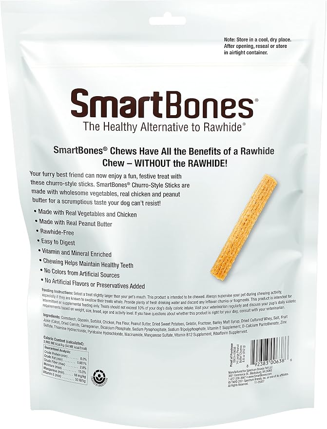 SmartBones Churro-Style Sticks Rawhide-Free Dog Treats, 14 Count | With Real Peanut Butter & Chicken, Easy To Digest Chew, No Artificial Preservatives or Flavors, For Adult Dogs