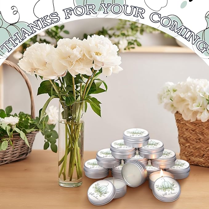 MTLEE 50 Pcs Fall in Love Wedding Candles Gift Favors for Guests 1 oz Blue Pumpkin Lavender Scented Soy Wax Aromatherapy Candle Favors for Fall Bridal Shower Rustic Wedding Party Guests