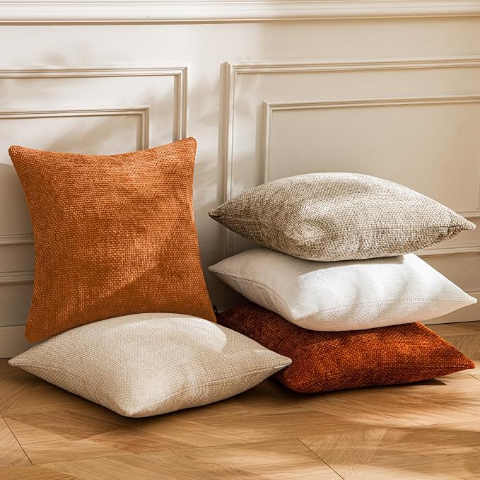 a moment Fall Orange Chenille Throw Pillow Covers 12x20 Inch Pack of 2 Modern Decorative Throw Pillow Covers Farmhouse Cross Covers Home Decor for Sofa Bedroom Living Room