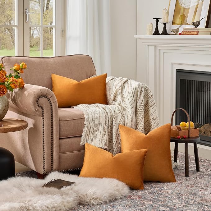 GIGIZAZA Orange Pillow Covers 12x20 Decorative Pillows Pack of 2 | Lumbar Throw Pillows for Couch Sofa,280gsm Soft Textured Fabric,Modern Pillowcases,Luxury Cushion Covers