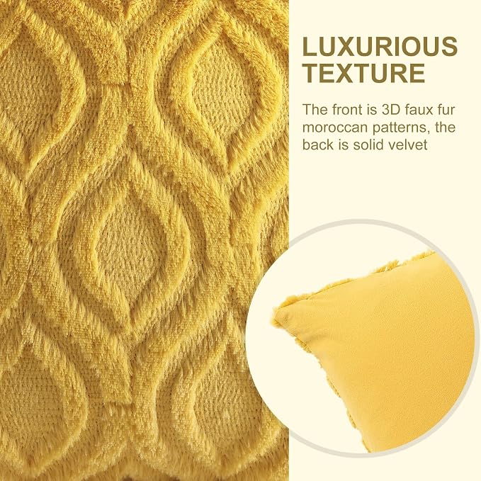 decorUhome Faux Fur Mustard Yellow Throw Pillow Covers 26x26 Set of 2 | Plush Solid Fall Couch Pillow Covers, Accent Modern Farmhouse Neutral Decorative Soft Pillow Cases for Sofa Bed Living Room