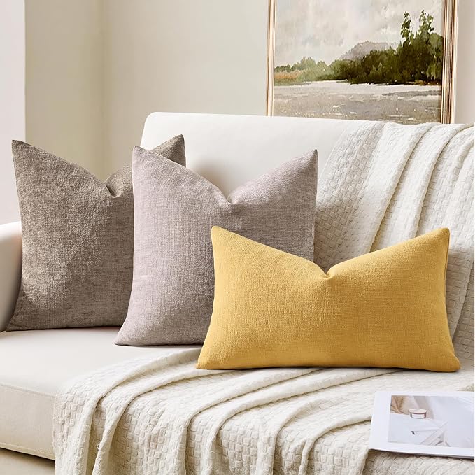 MIULEE Gold Chenille Couch Lumbar Throw Pillow Covers, 12x20 | Set of 2, Soft Farmhouse Modern Home Decor, Decorative Pillowcases for Sofa Living Room Bed