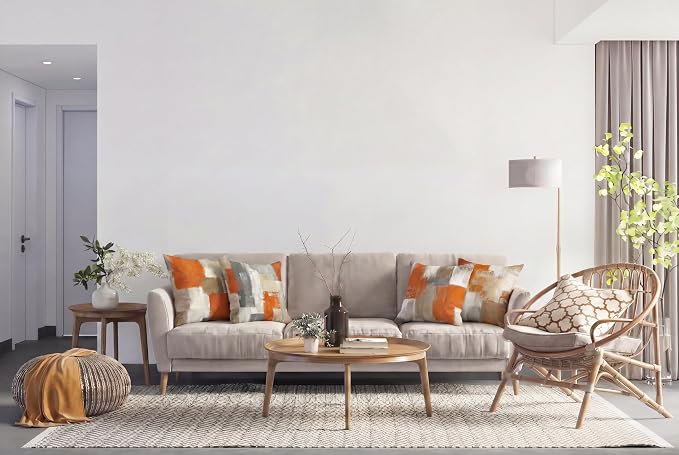 Burnt Orange Modern Abstract Throw Pillow Covers 18x18 Set of 4 | Burnt Orange & Grey Geometric Cushion Cases, modern aesthetic pillowcases for sofa, bedroom & chair.