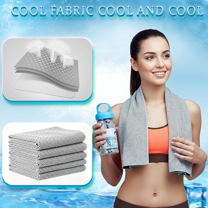 Honoson 20 Pcs Cooling Towels for Neck and Face, 47"x12" Sports Breathable Ice Towels Microfiber Chilly Sweat Rags with Portable Bottle for Gym Golf Athletes Yoga Workout Hot Weather (Light Gray)