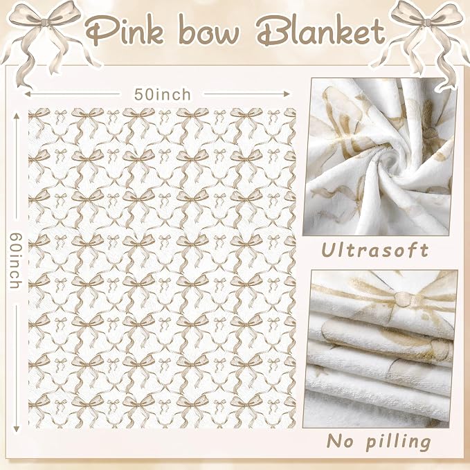 Brown Bow Throw Blanket 50"x60" Soft Flannel for Girls Women | Coquette Aesthetic Decor with Ruffled Edges, Ultra Plush Bed Sofa Blanket, Preppy Gift for Teens, Back to School Dorm Room