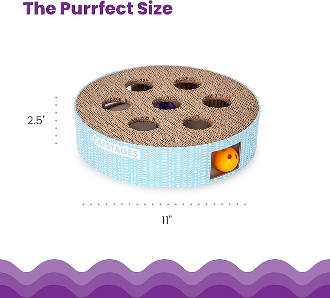 Catstages Scratch N' Hunt Interactive Cat Puzzle Toy with Scratcher, 11" | 7 Hunting Holes, 3 Balls, Corrugated Scratching Pad for Nail Care, Engages Hunting Instincts, Enrichment for Cats & Kittens