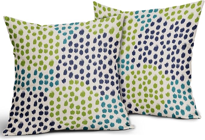Blue Green Teal Pillow Covers 18x18 Set of 2 Boho Dot Print Summer Decorative Throw Pillows Outdoor Modern Art Trendy Pillowcase Holiday Cushion Cover Linen Pillow Case Decor for Home Sofa Couch Bed