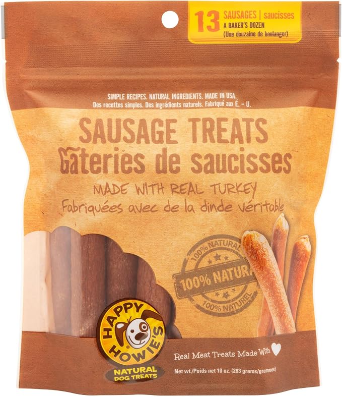 Happy Howie's Sausage Treats, Healthy Dog Treats, Turkey, (Pack of 1) | Flavorful, Slow Cooked, Natural Ingredients, Chewy, Hormone Free