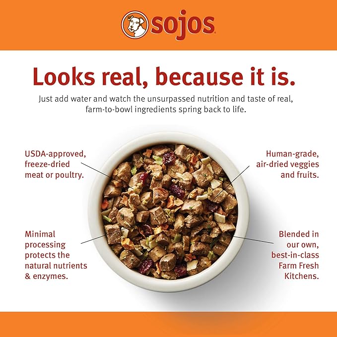 Sojos Complete Freeze Dried Raw Adult Dry Dog Food, Grain Free, Natural, Lamb Recipe, 7 lb Bag