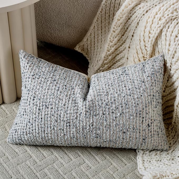 14x36 Blue Decorative Body Pillow Cover for Bed Textured Boucle Striped Chic Morden Boho Accent Farmhouse Rectangular Long Lumbar Throw Pillow Case for Bedroom Living Room Home Decor Couch Sofa