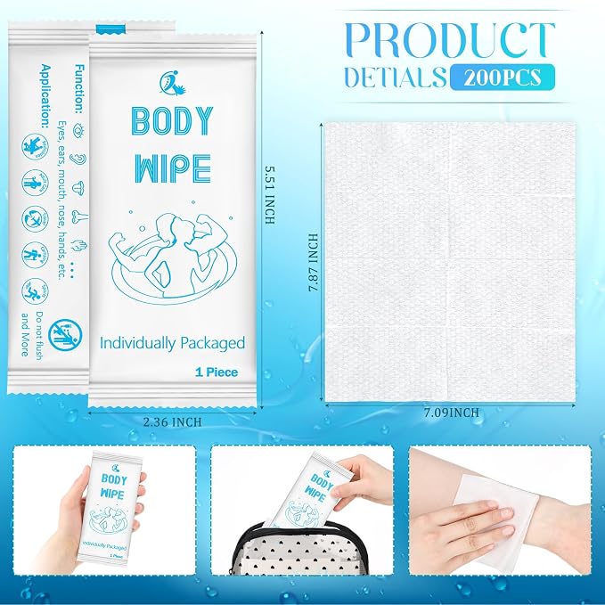 Timgle 200 Pcs Acidified Travel Deodorant Wipes for Women & Men Variety Pack Mini Hypoallergenic Face and Body Wipes Disposable Individually Wrapped Cleansing for Travel Gym