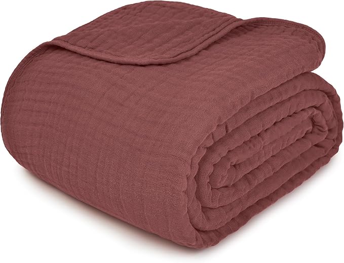 Comfy Cubs Adult Muslin Blanket 50x60” Throw Swaddle Blankets, Wine | 6 Layer Soft, Breathable & Lightweight Muslin Adult Blanket - Machine Washable & Designed in the US Bedding for All Seasons