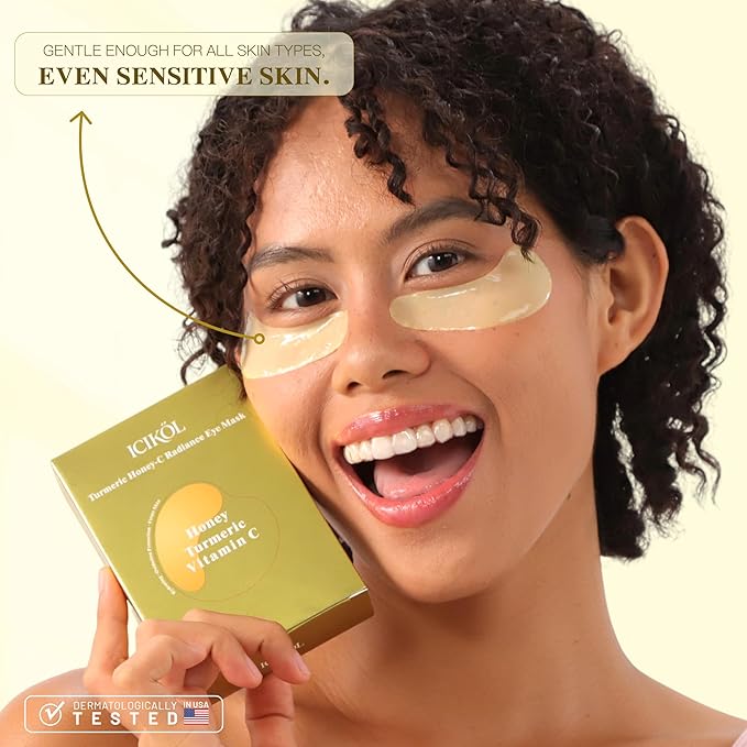 Turmeric Honey-C Radiance Under Eye Patches for Women - Hydrating & Oxidation Protection & Firms Skin Visibly Fades to Clear in 40 Mins, Fully Absorbed in 3Hrs. yellow, 12 Pairs.