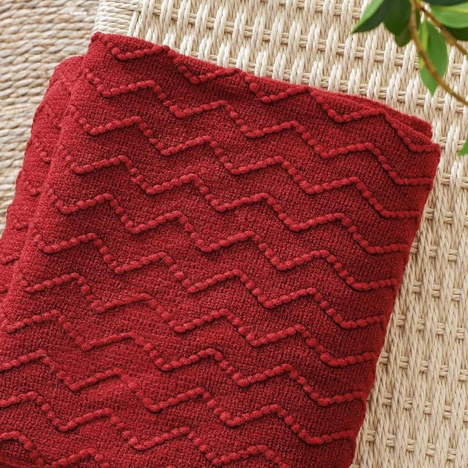 BATTILO HOME Christmas Red Throw Blanket for Couch, Textured Soft Burgundy Throw Blankets, Decorative Knitted Red Blanket for Sofa Bed Living Room, 50"x60"