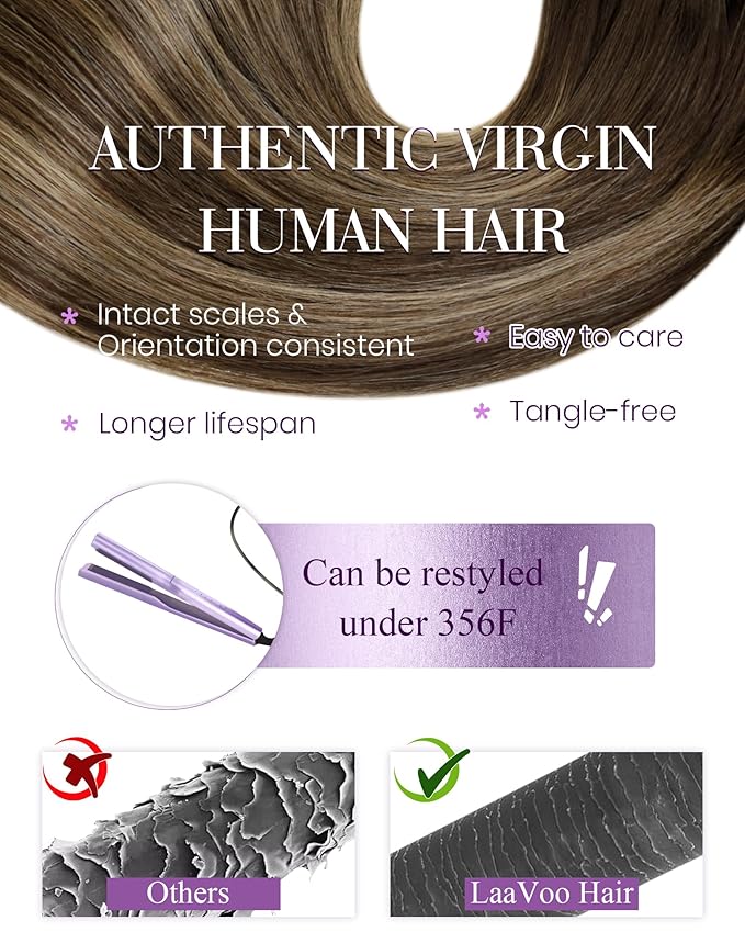 LaaVoo Micro Beads Hair Extensions Balayage Microlink Hair extensions Human Hair Medium Brown to Caramel Brown Micro Ring Human Hair Extensions 50g 50s 14 Inch