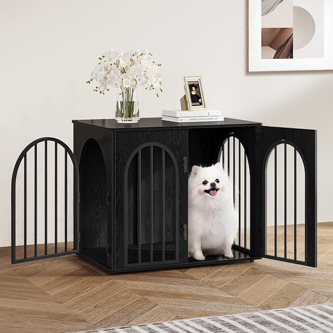 Hzuaneri 26.8'' Dog Crate Furniture,Dog Kennel Indoor for Small Dogs | Dog Kennel Furniture Wooden Dog Cage Heavy Duty Dog Crate Decorative Pet House End Side Table TV Stand,Black DFC85504B