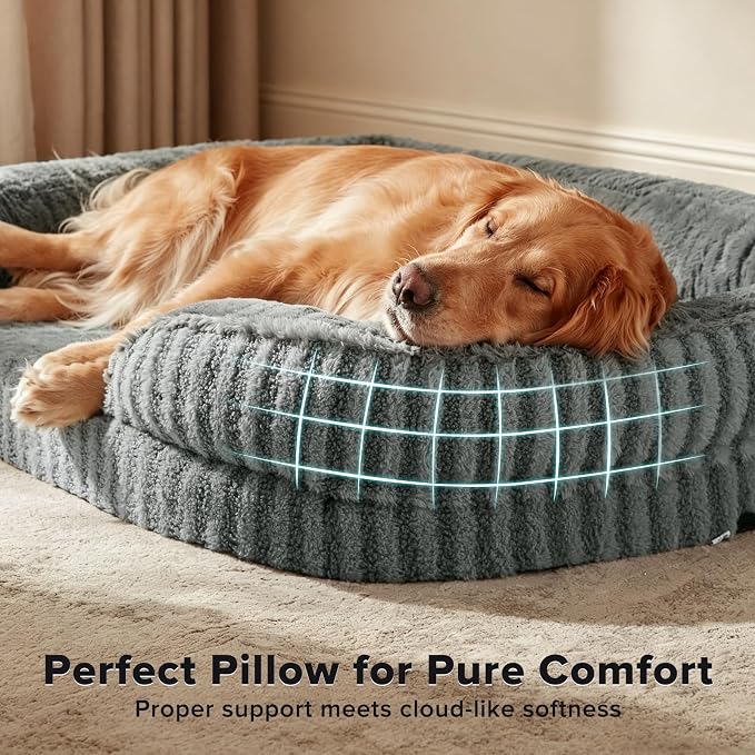 MIXJOY Orthopedic Dog Beds Large Sized Dog,Extra Large Washable Dog Bed Waterproof Oval Dogs Bed with Removable Cover,Egg-Crate Foam Big Pet Bed Couch with Bolster,Non-Slip Bottom,XL 42"X32",Grey