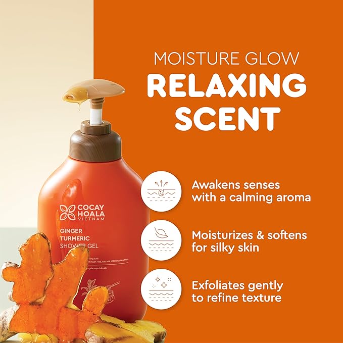 Vietnam's Touch | COCAY HOALA Ginger Turmeric Exfoliating Body Wash – Gentle Body Wash Sensitive Skin – Moisturizing & Nourishing Daily Shower Gel – Paraben & Silicone Free (17.64 oz)