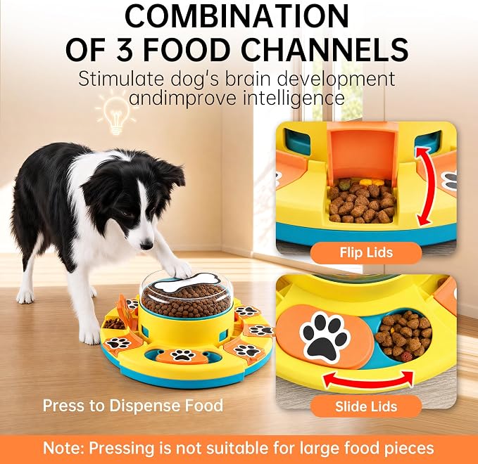 Dog Puzzle Toy 2 Levels, Slow Feeder, Pup Food Treat Feeding Dispenser for IQ Training and Entertainment for All Breeds,Blue with Pattern