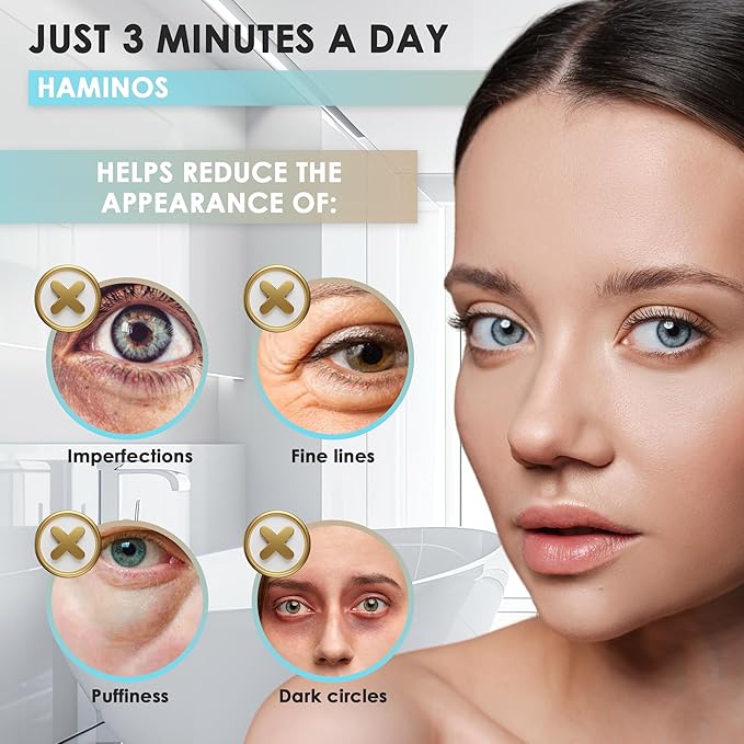 Eye Massager Wand with Heat, Vibration & Red/Blue LED, Ionic (Galvanic) Skincare Absorption, USB‑C Rechargeable with Charging Base, Helps Reduce the Look of Puffiness & Dark Circles