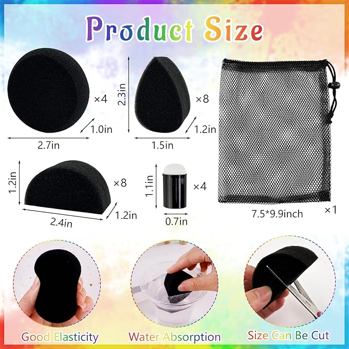 Face Paint Sponges Kit 24+1Pcs Black Art Painting Sponge Halloween Makeup Body Paint Sponges Face Painting Spong with Petal Oval Round and Semicircular for Halloween Carnival Costume Makeup