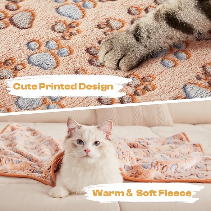 Luciphia Dog Blanket 3 Pack, Soft Cozy Fleece Throw for Puppy Cat,23"x16" | Fuzzy Flannel Small Pet Blanket Washable, Cute Paw Print for Crate Car Bed. Puppy Essential,Cat Stuff Gifts,Small