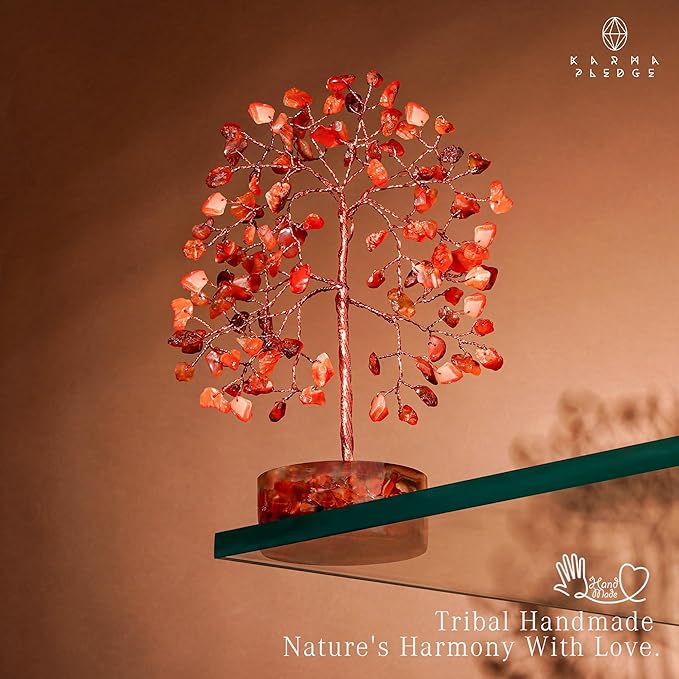 Carnelian Crystal Tree of Life Birthday Gifts for Women, Men, Friends, Handmade Chakra Healing Crystals Tree for Home Office Decor, Positivity, Good Luck, Money, Unique Gifts for Her Mom, Sister, Dad