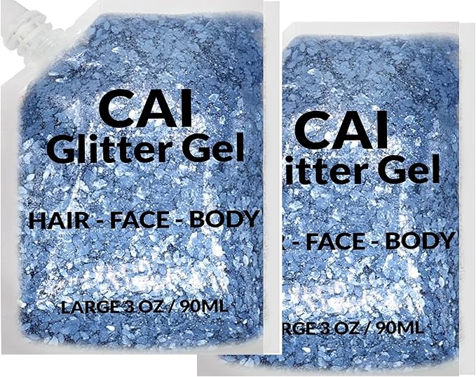 Face, Body & Hair Glitter Gel – Halloween Glitter for Kids and Women – 3 Oz Cosmetic-Grade Gel w/Moon & Stars for Festivals & Halloween Party, Easy Apply & Wash Off - Blue 2Pack