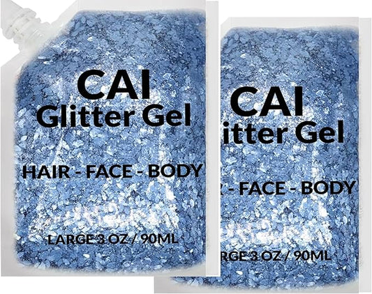 Face, Body & Hair Glitter Gel – Halloween Glitter for Kids and Women – 3 Oz Cosmetic-Grade Gel w/Moon & Stars for Festivals & Halloween Party, Easy Apply & Wash Off - Blue 2Pack
