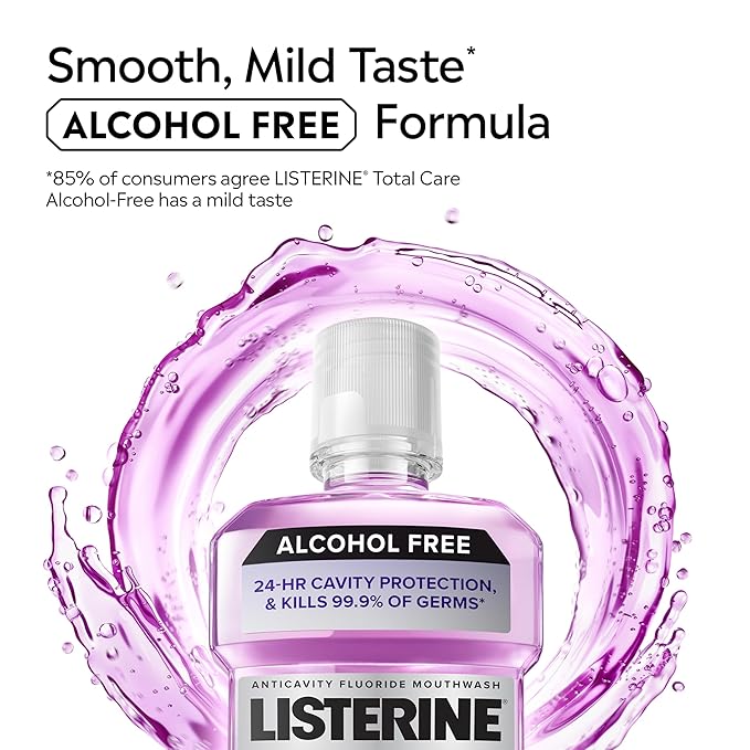 Listerine Total Care Alcohol-Free Mild Mouthwash, 6 Benefit Oral Rinse to Help Kill 99.9% of Germs That Cause Bad Breath, Strengthen Enamel, Mild Mint Flavor, Twin Convenience Pack, 2 x 1 L