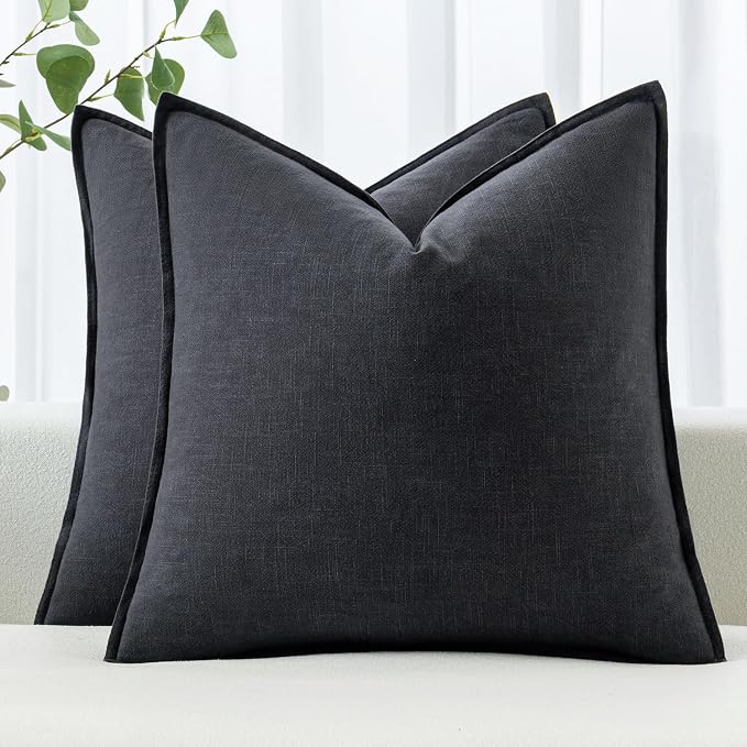 MIULEE Decorative Linen Pillow Covers 18x18 Inch Dark Gray | Boho Farmhouse Neutral Couch Throw Pillows for Bed, Pack of 2 Accent Modern Pillowcases, Sofa Livingroom Home Decor