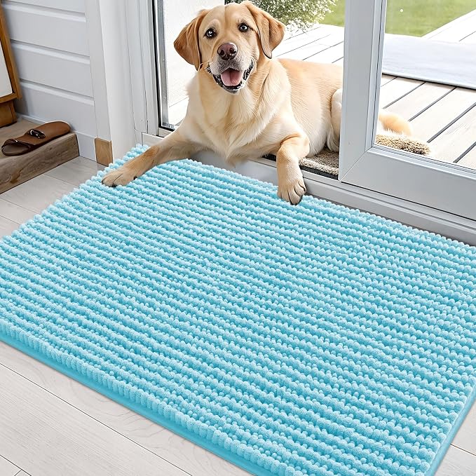 OLANLY Dog Door Mat for Muddy Paws 36x24, Extra Absorbent Chenille Mud Mat | Blue, Absorbs Moisture and Dirt, Non-Slip Machine Washable Doormat, Quick-Drying Indoor Entryway Floor Mat for Dogs