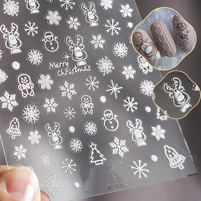 Christmas Nail Stickers for Nail Art, 5D Embossed Self-Adhesive Snowflake Nail Decals, Nail Supplies Nail Art Design Accessories for Women and Girls Manicure DIY Decoration