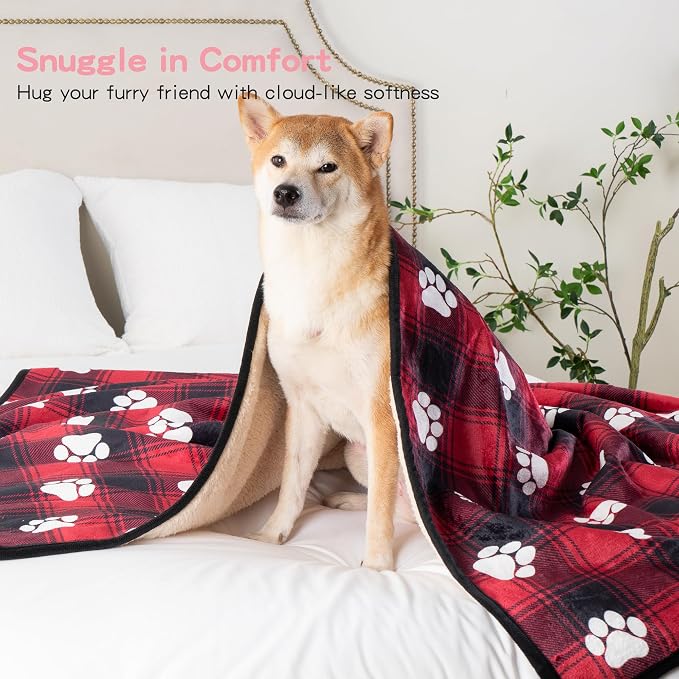 Washable Waterproof Dog Blankets for Large Dogs 50"x60" | Soft Fluffy Pet Blanket for Couch Sofa Car Crate, Bed Furniture Protector, Reversible Sherpa Fleece Dog Blanket Christmas