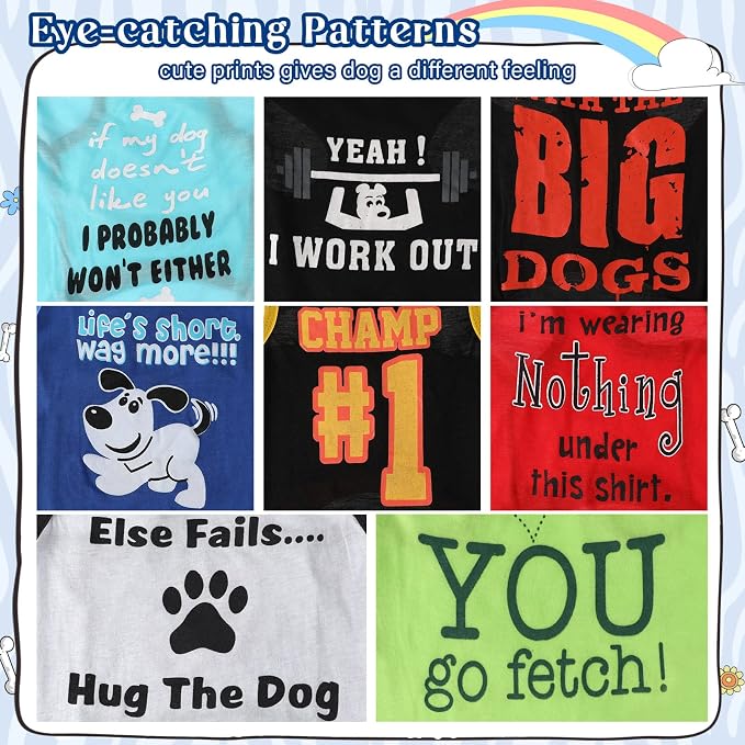 8 Pieces Dog Shirts Pet Printed Clothes with Funny Letters Summer Pet T Shirts Cool Puppy Breathable Dog Outfit Soft Sweatshirt Cats(Cute Pattern,Large)