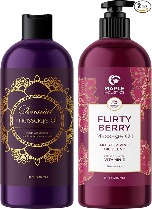 Maple Holistics Massage Oil Kit - Aromatherapy Lavender and Flirty Berry Oils for Massage Therapy and Sensual Aromatherapy - Made With Pure Essential Oils