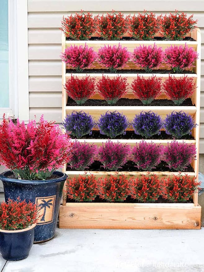 RECUTMS Artificial Outdoor Flowers,Faux Fall Plant Plastic Lavender Bouquet | 8Pcs,Red UV Resistant Faux Flowers fo Outdoor Planters,Spring Fall Decor,Lifelike Natural Fake Plant to Brighten Up Your Home